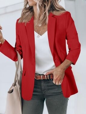 Cicy Bell Red Single Button Blazer Jacket Business Casual Career Size Small